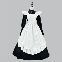 跨境新品 黑白英式长款女仆装 洛丽塔 日系可爱连衣裙 女仆COS服