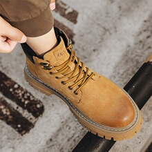 马丁靴男2025秋冬季高帮加绒保暖工装百搭休闲男靴子大黄靴踢不烂