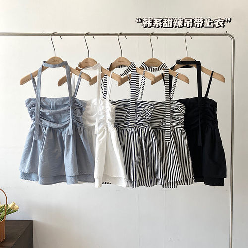 Sweet and Spicy One-Shoulder Strappy Tank Top with Off-the-Shoulder Neckline, Women's 2025 Summer New Korean Style Versatile Skirted Blouse