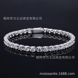 Cross-Border European and American Fashionable and Personalized Moissanite Tennis Bracelet for Women S925 Sterling Silver Inlaid with Diamonds and Platinum Plated Manufacturer Wholesale