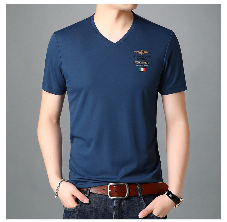 Einfarbiges, atmungsaktives Sweatshirt mit V-Ausschnitt für junge und mittelalte Männer, herzförmiger Ausschnitt, halbärmeliges, trendiges Oberteil aus Eisseide_voghion.com