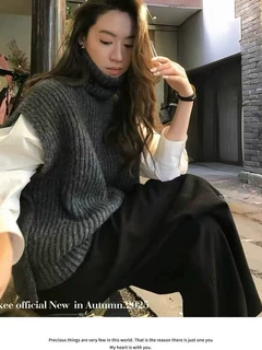 26韩版重磅加厚100%羊毛针织马甲女高领套头宽松休闲百搭坎肩背心