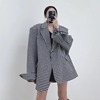 Dongguk door 2021 new pattern lattice Easy Fur Mid length version overcoat Oversize Retro suit coat