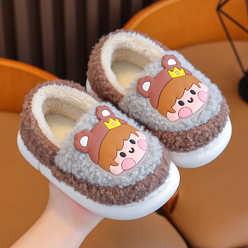 Niños bolsa de tacón de algodón zapatillas niños Otoño e Invierno interior casa antideslizante lindo bebé peludos zapatillas niños niñas