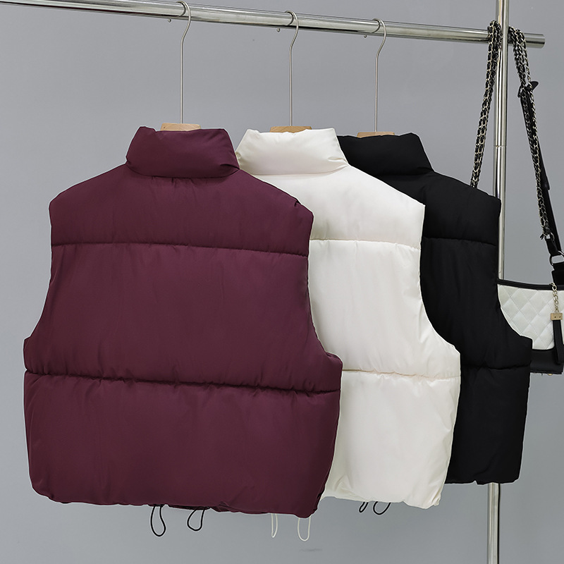comercio exterior chaleco de algodón de pluma mujer de cuello vertical chaleco de algodón pequeño 2025 invierno nuevo chaleco de clip grueso