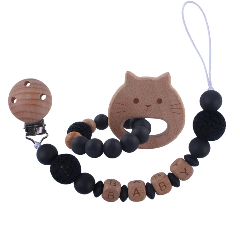 Bebé suministros de dibujos animados de haya animal pulsera de silicona DIY nombre calmante bebé molar juguete anti-caída de la cadena