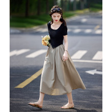 极简风轻休闲假两件T恤裙2025年夏新时尚拼接撞色圆领连衣裙