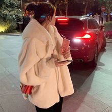 秋冬羊羔毛仿皮草毛绒绒外套女年轻中长款仿獭兔毛连帽宽松大衣