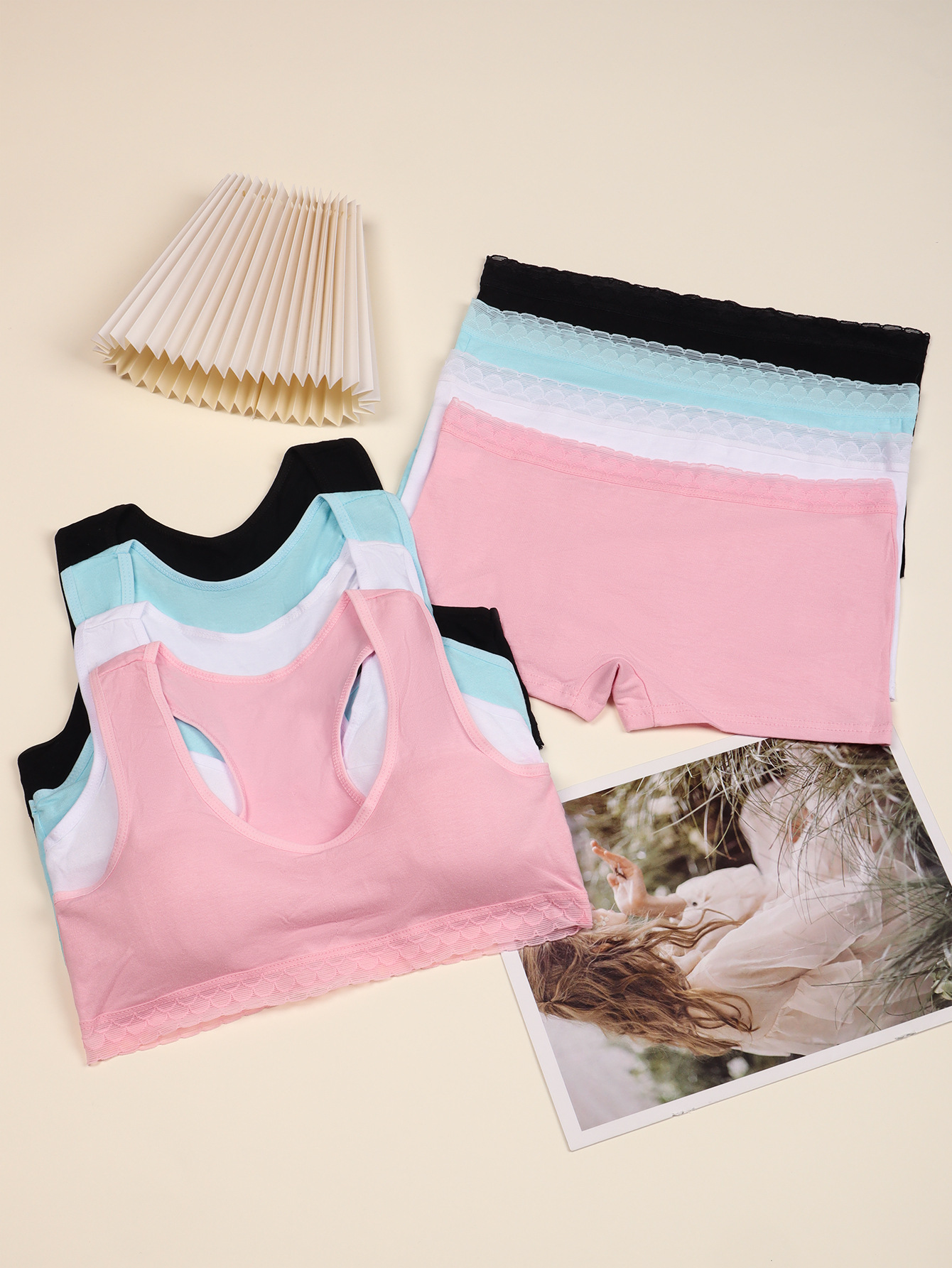 Sujetador deportivo para niñas sin anillo de acero, período de desarrollo cómodo de algodón, ropa interior de chaleco de encaje para niñas de 12-16 años