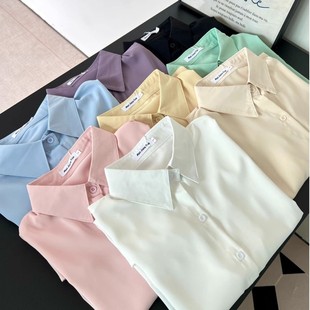 Commuting Silky Smooth Slimming Shirt for Women Korean Style Solid Color Casual Layered Bottoming Shirt Jacket Spring