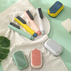 Multi-functional color-coding cleaning brush household long handle shoe brush hanger-style plastic laundry brush, shoe and clothing-friendly soft bristles