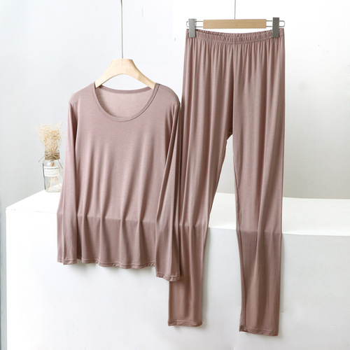 Modest Round Neck Long Sleeve Long Pants Warm Innerwear Set Autumn Winter Thin Loose Plus Size Fat MM Two Piece Set