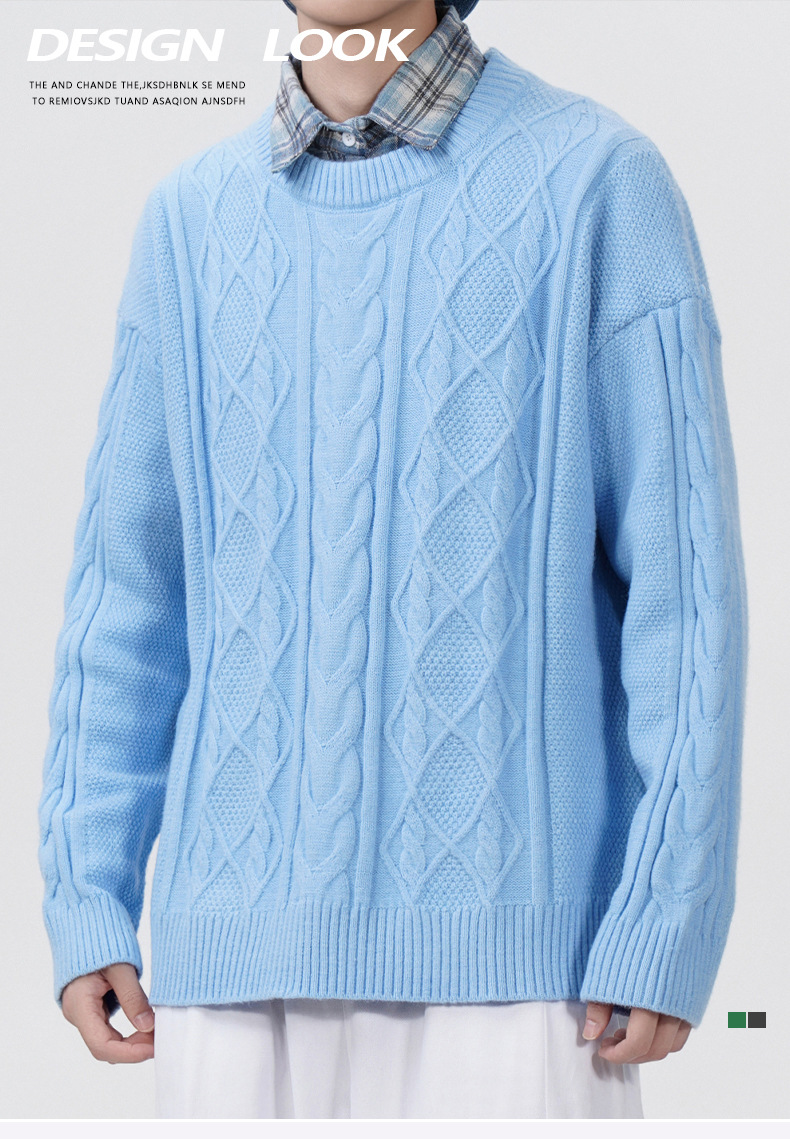 Zachte oversized gebreide herentrui - losse pasvorm, ronde hals, vintage badgedetail, ademend en machinewasbaar_voghion.com
