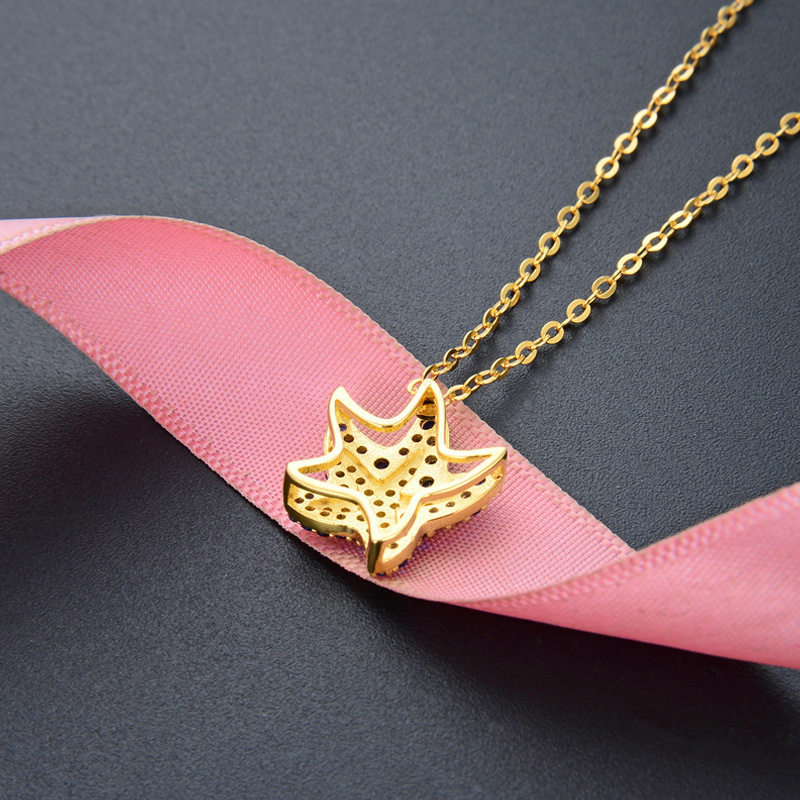 Personalidad de moda japonesa y coreana en el viento collar de estrella de mar mujer S925 plata esterlina chapado en oro joyas de cadena de clavícula