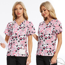 弹力圣诞图案舒适大码外贸热销卡通护士服印花牙齿牙科医生工作服