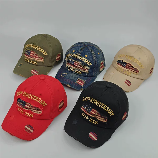 Amazon Cross-Border New Printed and Embroidered Hat, Vintage Distressed Baseball Cap, 250Th Anniversary Duckbill Cap