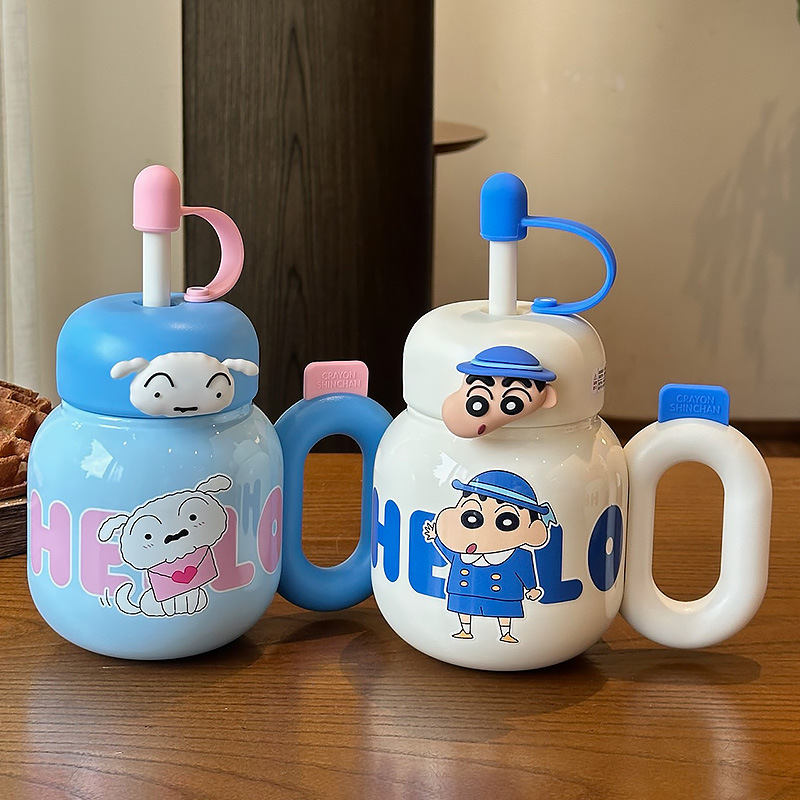 Lápiz pequeño nuevo taza de calor encantador dibujos animados de escritorio de oficina gran vientre taza de paja taza de marca 2025 nueva taza