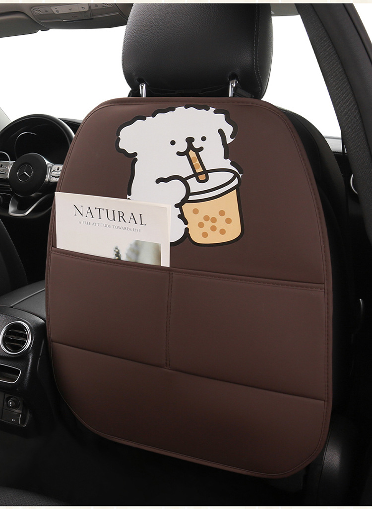 Car Anti-Kick Pad, Kidsren's Seat Back Anti-Kick and Anti-Stain Pad, Rear Seat Anti-Stain Pad, Cartoon Cute Puppy Leather Pad