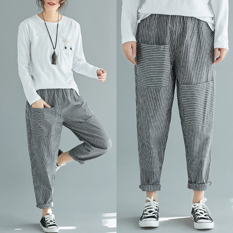 Новая летняя мода больших размеров, женские модные свободные повседневные шаровары с эластичной резинкой на талии, брюки-морковки, повседневные брюки