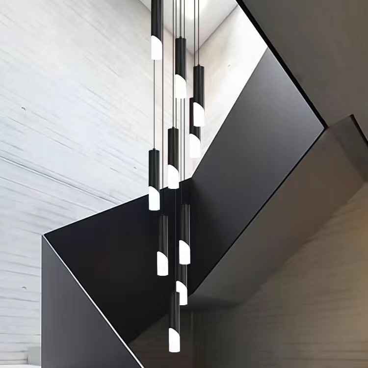 Candelabro de escalera, moderno, ligero, lujoso, simple y exquisito, edificio dúplex, villa, escalera vacía, lámpara de grúa larga giratoria