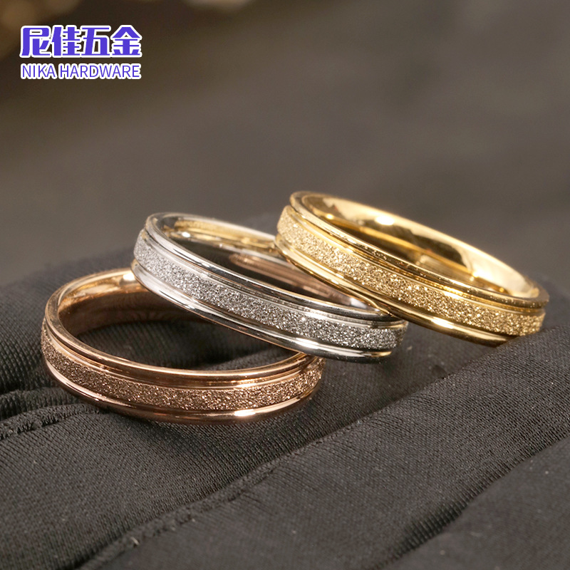 European and American Cross-border Fashion Simple Titanium Steel Inner Sand Ring Women's Cold Wind Internet Celebrity Personality Elegant Couple's Fashionable Ring