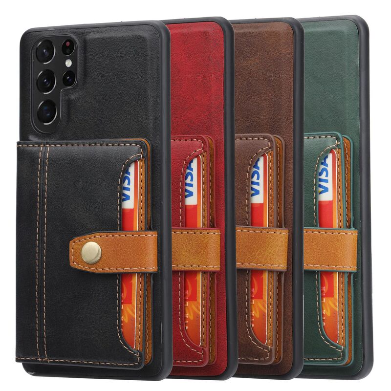 Suitable for Samsung S22 ULTRA phone case color matching card case S22 wallet protective case S22plus leather case