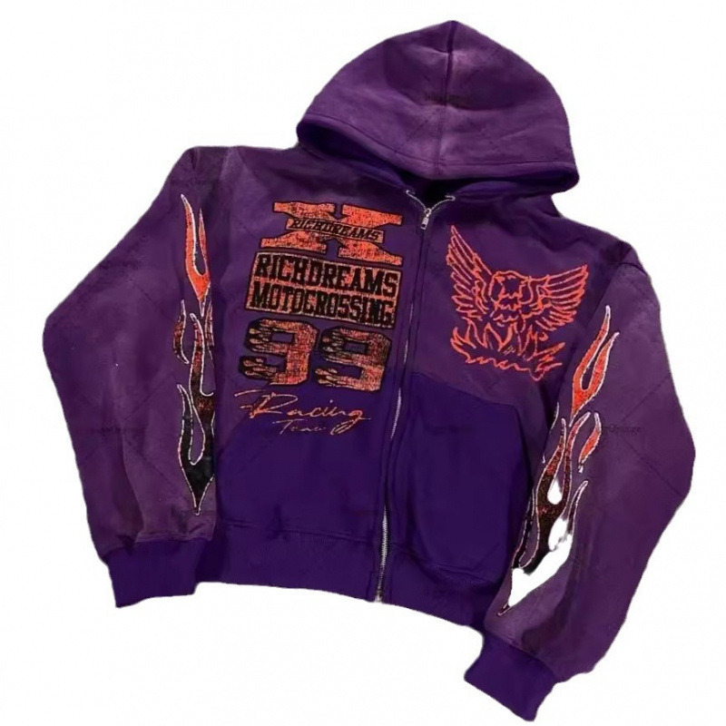 Streetwear Zip-Up Hoodie – Oversized Hip-Hop Star Print Pullover, Unisex Harajuku Style Fleece Jacket_viptrois.com