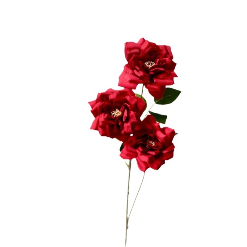 3頭の上品なバラの女王のバラのシミュレーションの花の3頭の角のバラのオリジナルの上品な花の壁の絹の花の結婚祝いの卸売り|undefined