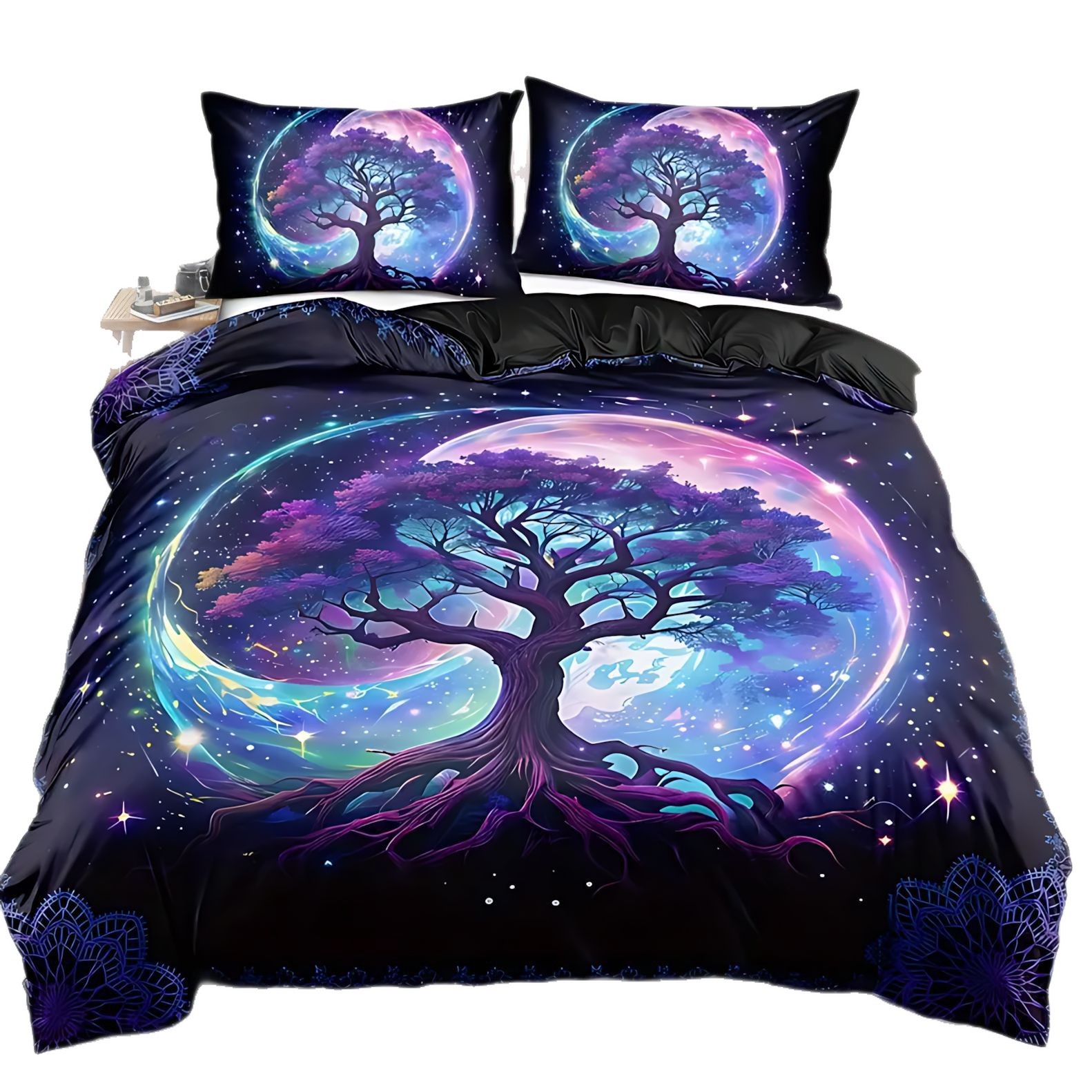 TEMU / JIT serie de madera oscura impresión digital HD edredón conjunto de ropa de cama para dibujar