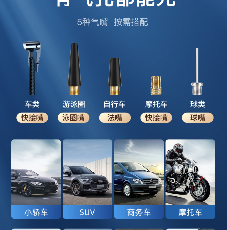 Cross-Border Special-Purpose Vehicle-Mounted Wireless Air Pump, High-Pressure Tire Inflator for Cars, Portable Electric Bicycle Pump