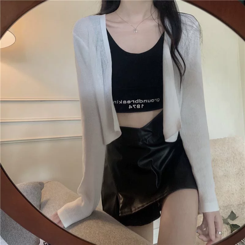 Thin knitted cardigan women, summer short length, long sleeves, oversize knit