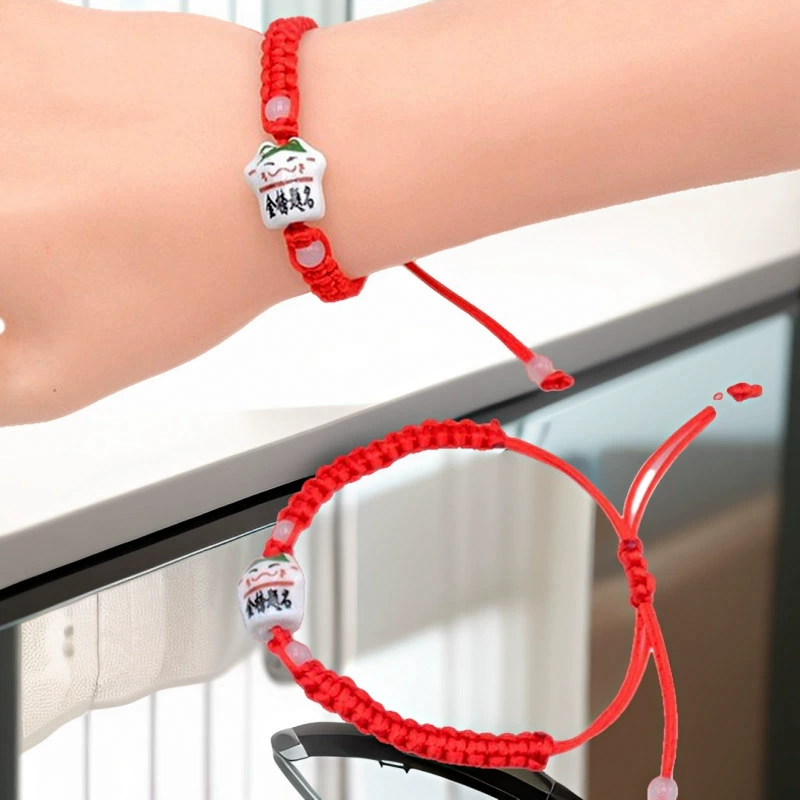 Children's red rope bracelet, hand-woven colorful cord, adjustable length