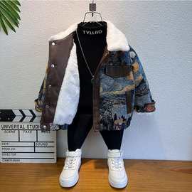 男童冬装加绒厚外套2023新款宝宝衣服秋冬男孩上衣儿童冬季皮夹克