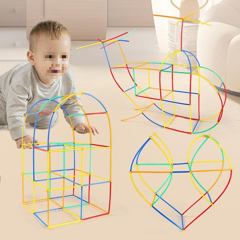 Toy puzzle children's straw assembly block assembly to build a change soft kindergarten 4d water construction material pipeline