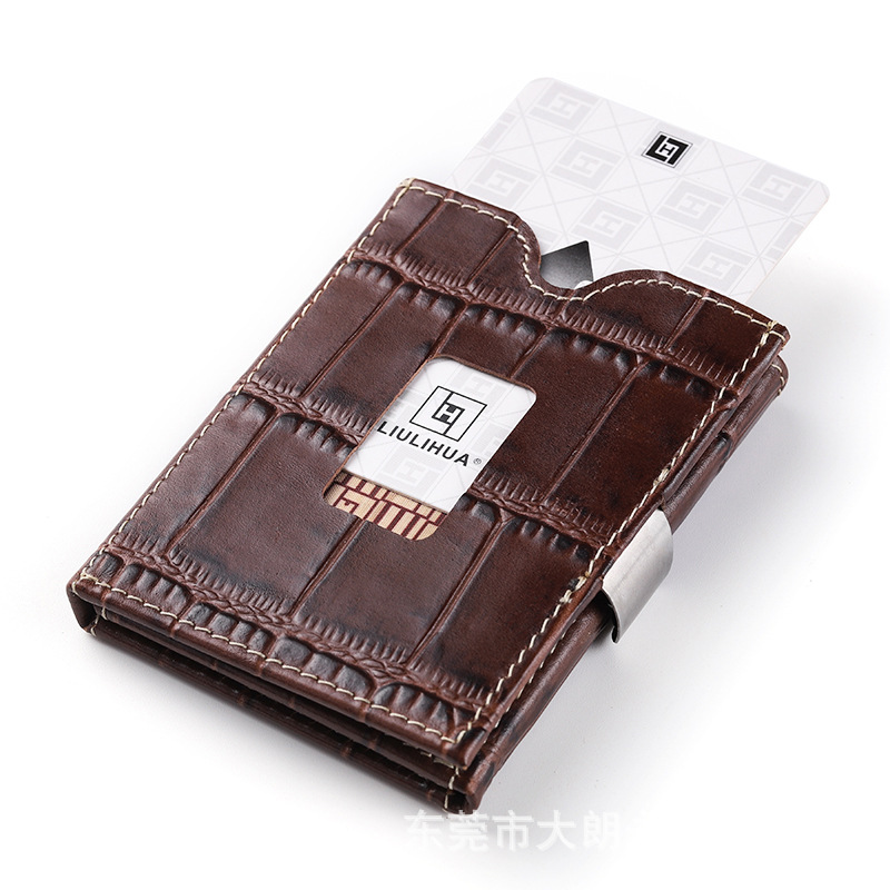库存批发零售亚马逊热销真皮多功能咖啡色迷你三折钱包紧凑钱包
