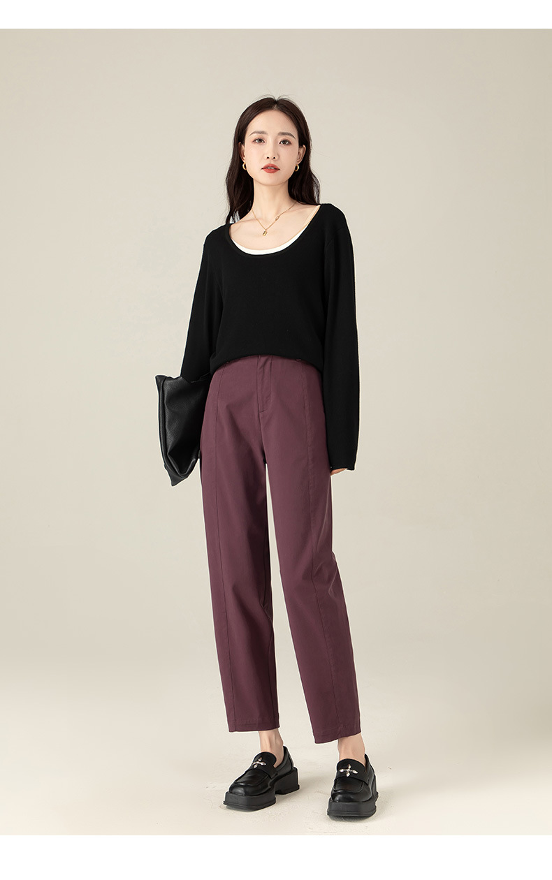 Quần harem nữ ống rộng lưng cao dài 9 phần chất liệu cotton Tencel — Màu xám be chi tiết 29