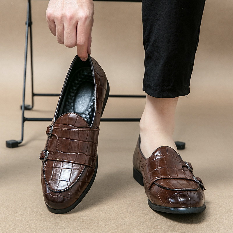 Primavera estilo británico de negocios zapatos de cuero de hebilla hombre Monk zapatos de boda zapatos de moda europea y americana zapatos de hombre