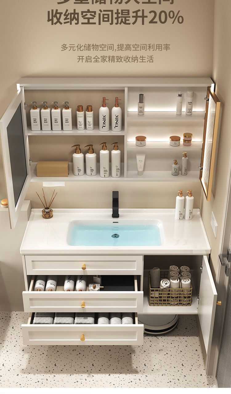 French-style solid wood bathroom cabinet combination, wall-mounted integrated basin for the bathroom, hand washing basin, washbasin, washbasin, and smart mirror cabinet undefined