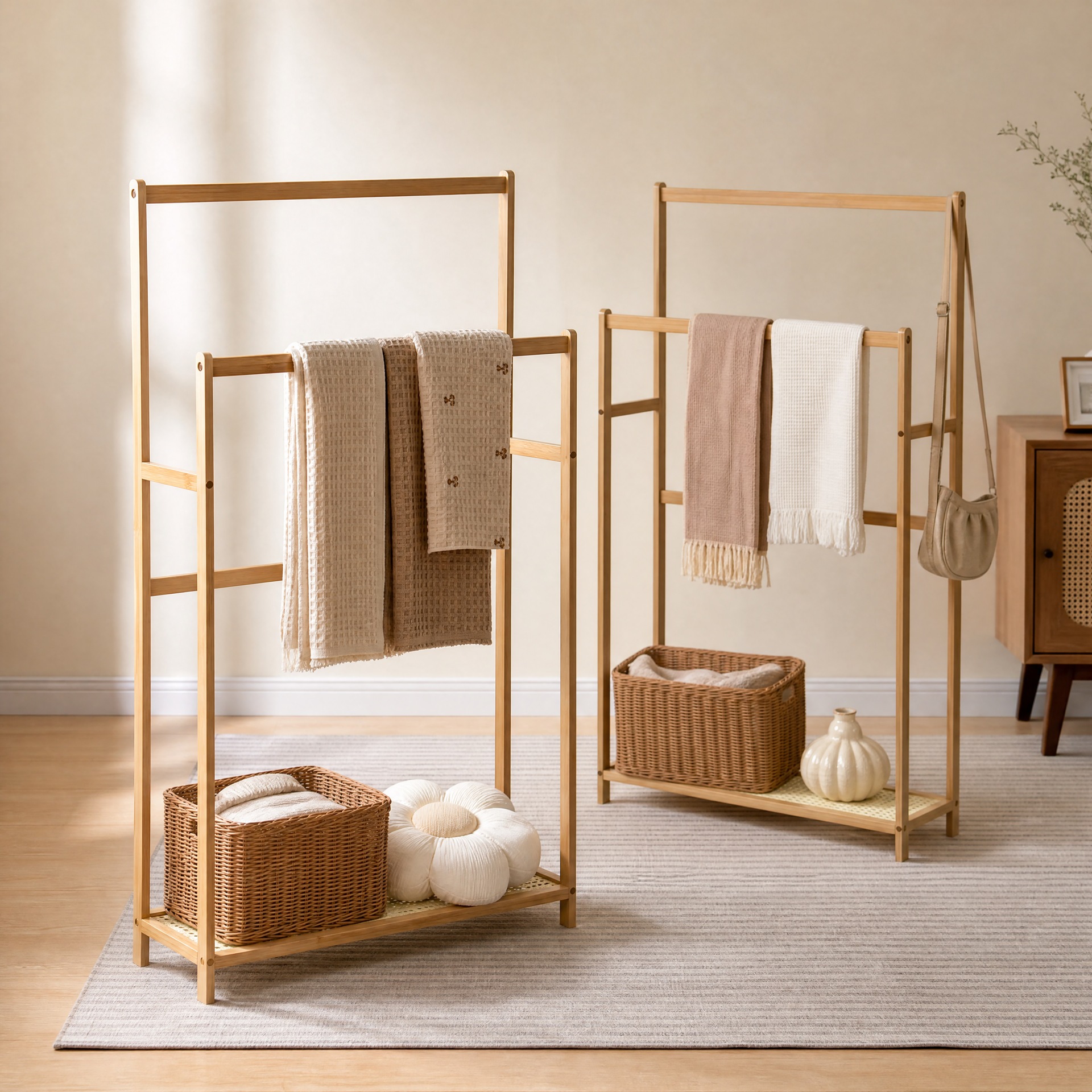 Bathroom towel rack, no-drill floor-standing storage rack for hotel, guesthouse, balcony, clothes drying towel hanger