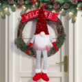 跨境圣诞节无脸娃娃花环可爱侏儒老人公仔花圈创意门挂花环装饰品
