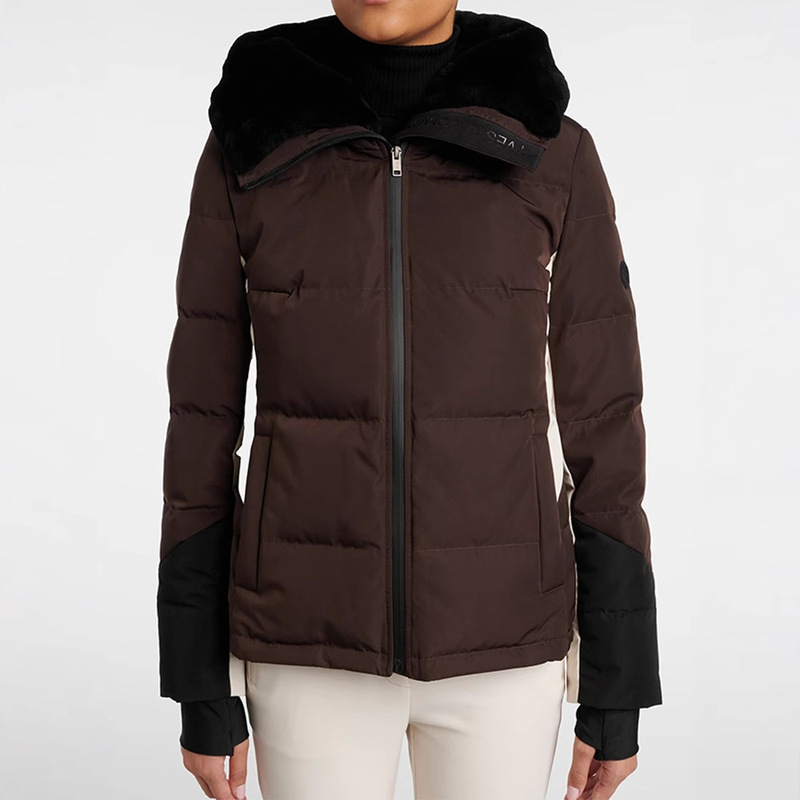 Shenzhen Nanyou Women's Color Block Fur Collar down Jacket 25 Autumn and Winter New High-End Light Luxury Ski down Jacket