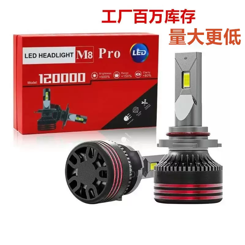 跨境M8 PRO汽车前大灯60W前照灯H4 9005 H1H7单铜管LED车灯远近光