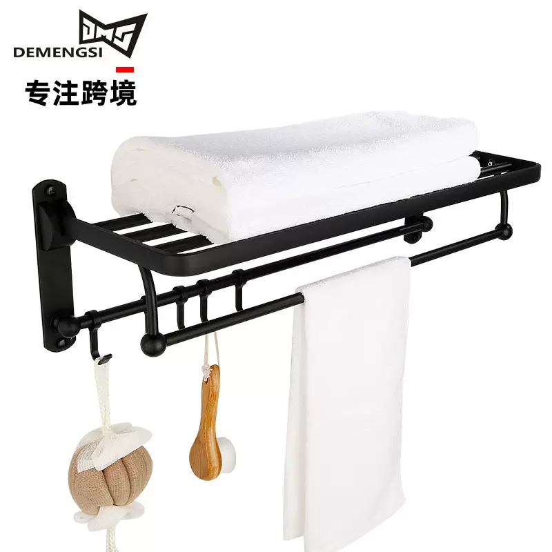 毛巾架卫生间浴室置物架太空铝浴室套装壁挂式浴巾架带黑色毛巾杆