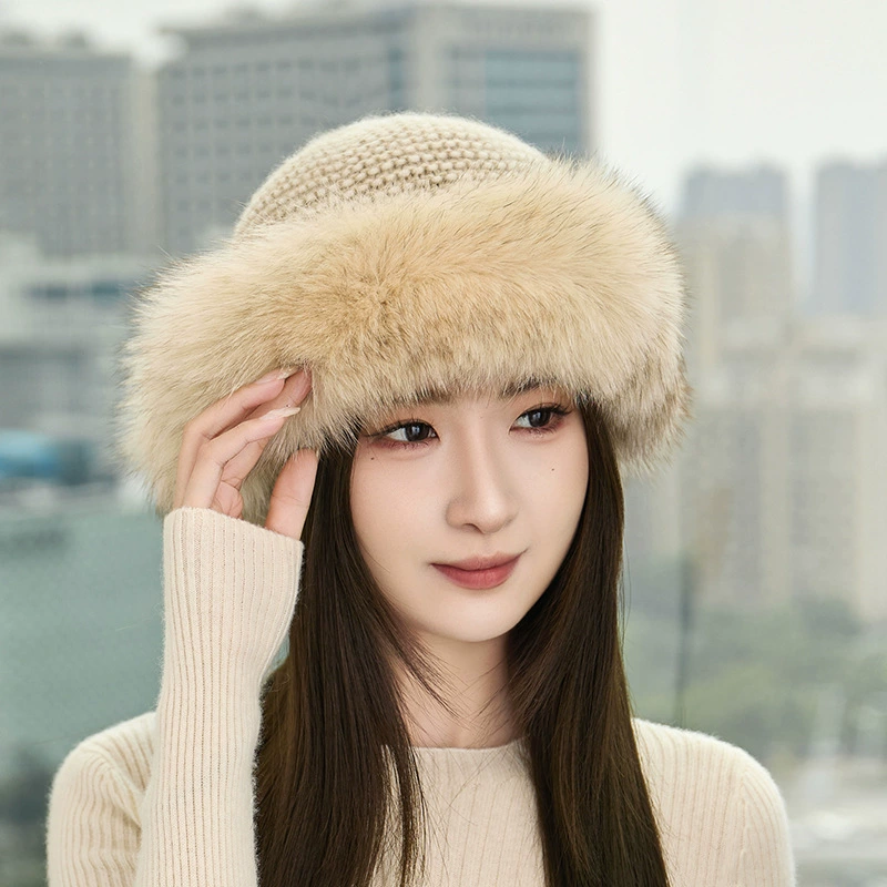 Элитная женская шапка в новом стиле для осени и зимы, утолщенная и теплая шапка Лей Фэн, 100% кашемир с мехом лисы.