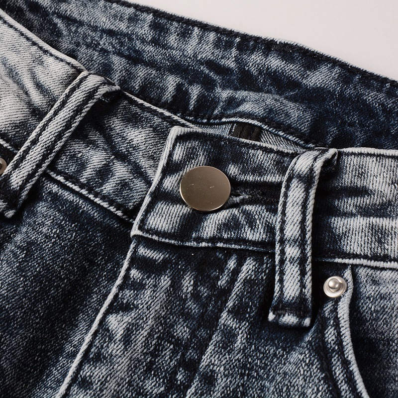 Vêtements pour hommes dans le même style moustaches de chat froissées patchwork noir trous en cuir élastique slim fit jeans skinny jeans_voghion.com