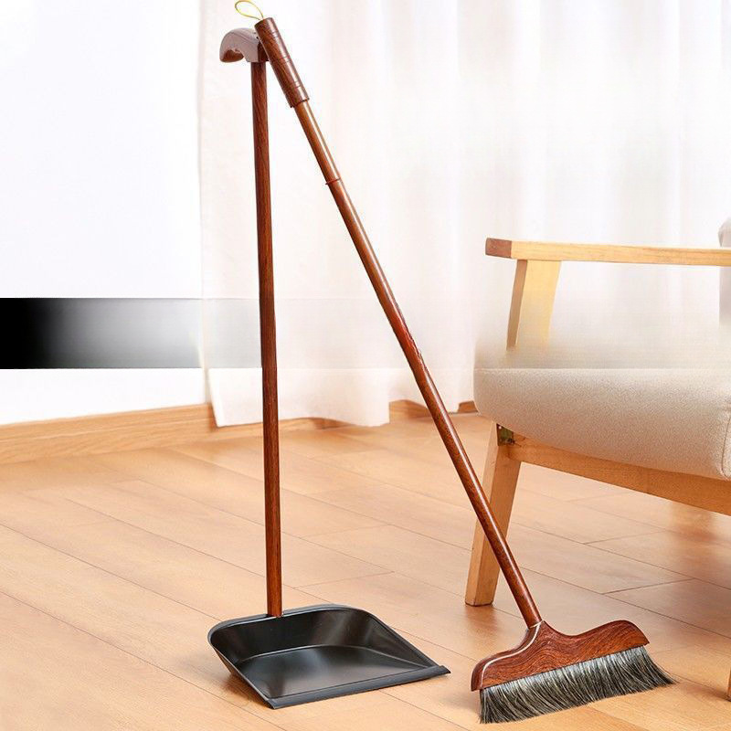 Pure Ponytail Hair Handmade Solid Wood Broom Set Household Broom and Dustpan Combination Broom Sweeping Non-Stick Jiatai