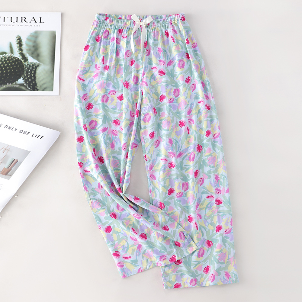 Pantalones de pijama de algodón de verano sueltos para mujeres embarazadas pantalones de piernas anchas colgantes sensación de nueve pantalones para el hogar se pueden usar fuera