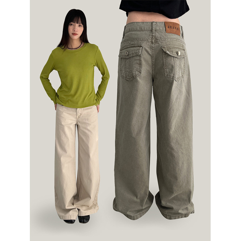 Yuyi New 2026 Spring Retro Trendy Wide-Leg Jeans for Women with Unique 3D Pockets Long Pants Cx670 Yuyi New 2026 Spring Retro Trendy Wide-Leg Jeans for Women with Unique 3D Pockets Long Pants Cx670