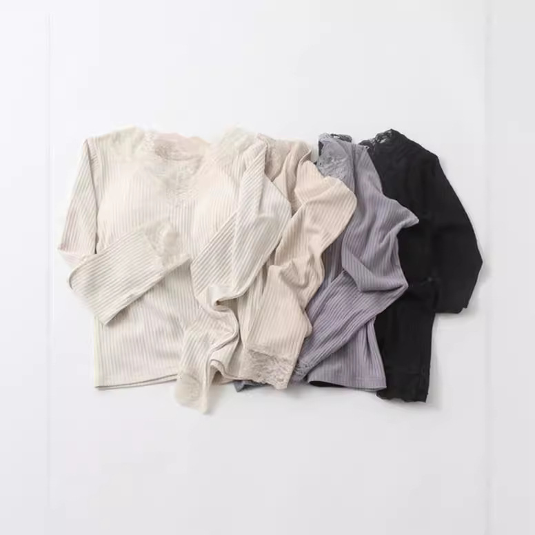 Cross-border WZFS18233 Autumn and Winter Japanese Sweet Base Shirt Slim-fit V-neck Lace Stitching Knit with Chest Pad