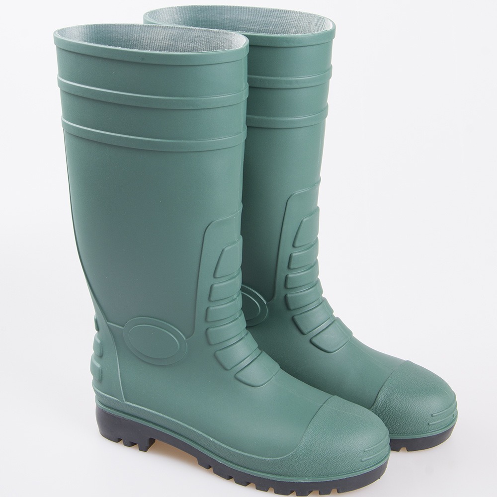 劳保鞋出口绿色PVC材质防压防寒防刺穿高筒加厚 冬季可加棉套雨鞋